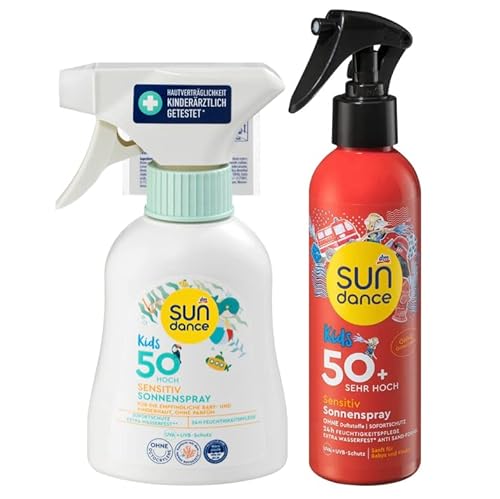 SUNDANCE 2er-Set SENSITIV Sonnenschutz für KINDER: KIDS SPRAY für empfindliche Baby- & Kinderhaut, LSF 50 (200 ml) + SONNENSPRAY KIDS, LSF 50+ sehr hoch (200 ml), 400 ml von Sundance