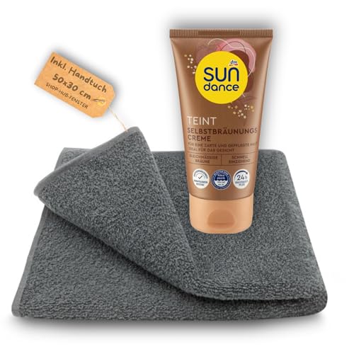 Selbstbräuner Creme Gesicht und Körper SUNDANCE - vegan - Gleichmäßige Bräune, 75 ml - SET mit Handtuch von Sundance