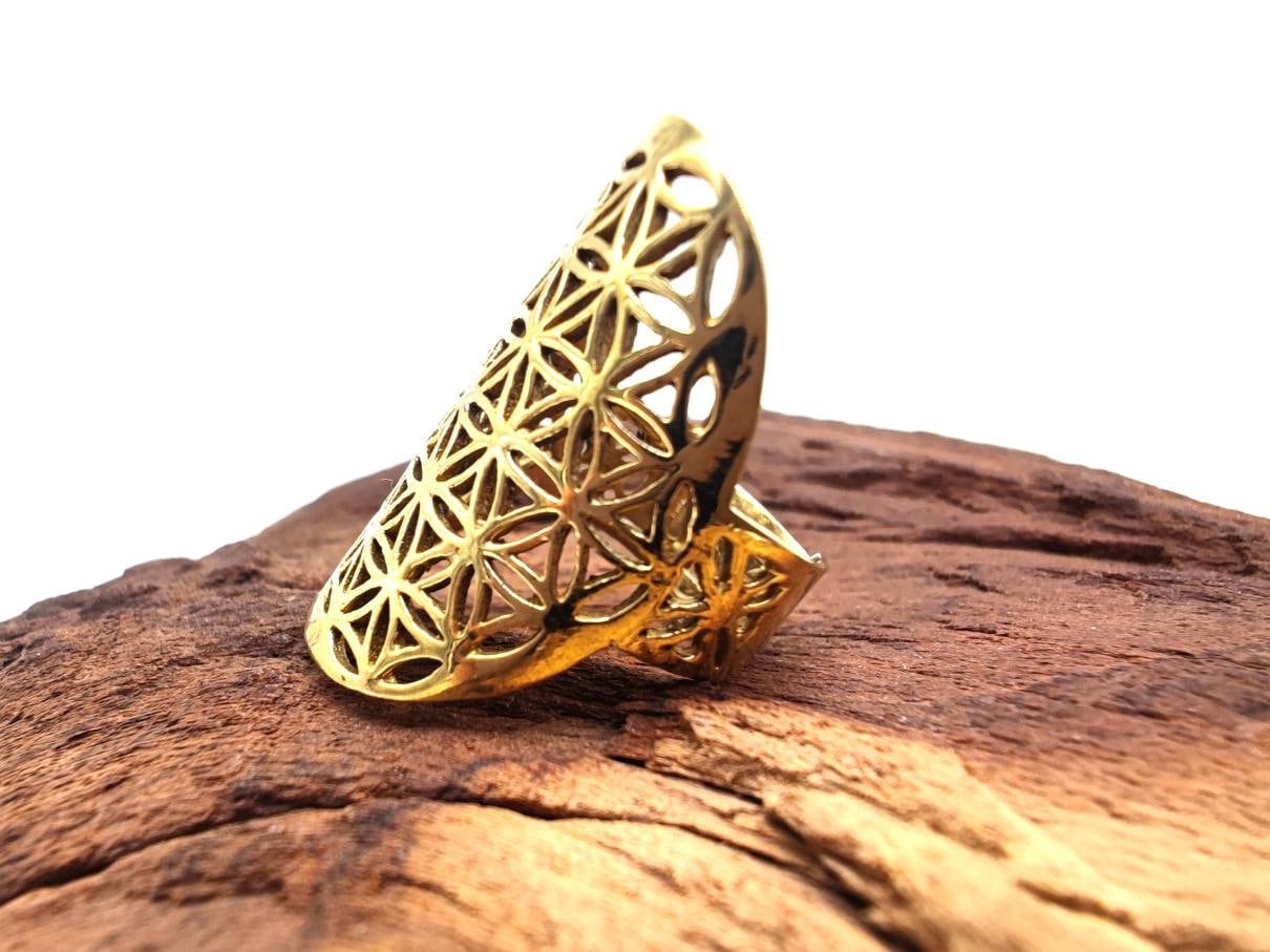Blume Des Lebens Boho Statement Ring, Schmuck, Größenverstellbarer Style Schmuck von SundariiNature