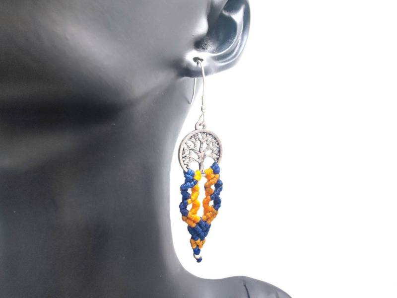 Makramee Ohrringe Lebensbaum, Bunte Ohrringe, Mikro Symbol Schmuck, Boho Style Messing Baum Des Lebens von SundariiNature