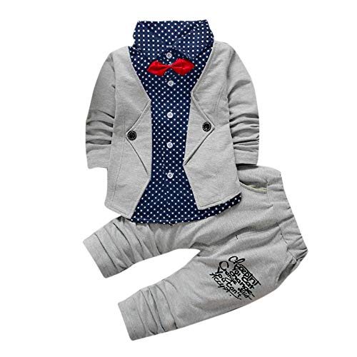 Sunday Kleinkind Baby Kleidung Jungen 0-6 monate Suit Formelle Hochzeit jacke Top +Hose Outfits Set 2 Stück Kinderbekleidung (13-18M, B-Grau) von Sunday_Babykleidung