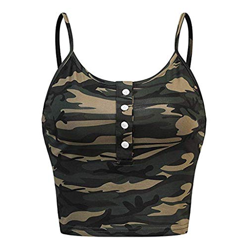 Sunday Damen Camouflage Tops Sommer Bauchfrei Top Ärmelloses T Shirt Trägershirt Bustier BH Weste Crop Top Bluse (Armeegrün-2, L) von Sunday Damen