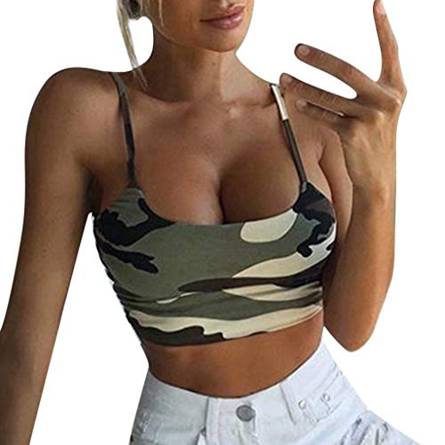 Sunday Damen Camouflage Tops Sommer Bauchfrei Top Ärmelloses T Shirt Trägershirt Bustier BH Weste Crop Top Bluse von Sunday Damen