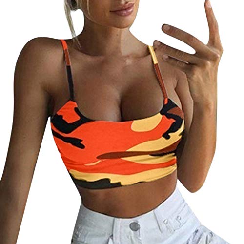 Sunday Damen Camouflage Tops Sommer Bauchfrei Top Ärmelloses T Shirt Trägershirt Bustier BH Weste Crop Top Bluse von Sunday Damen