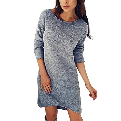 Pulli Kleid Damen, Winter Mode Frauen Fester Rollkragen Strickjacken Langes Beiläufiges Langes Hülsen Pullover Kleid Sunday (Hellgrau, M) von Sunday_Langarm Bodycon Kleid