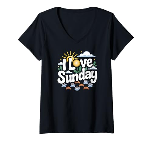 Damen Ich Liebe Sonnenschein am Sonntagmorgen T-Shirt mit V-Ausschnitt Damen Ich Liebe Sonnenschein am Sonntagmorgen T-Shirt mit V-Ausschnitt von Sunday Morning Relaxation Vibes