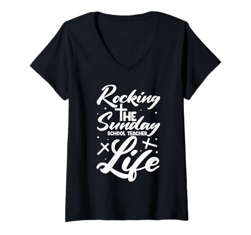 Damen Christian Teacher Rocking Sunday School Life Sunday Teacher T-Shirt mit V-Ausschnitt Damen Christian Teacher Rocking Sunday School Life Sunday Teacher T-Shirt mit V-Ausschnitt von Sunday School Teacher Appreciation Planner