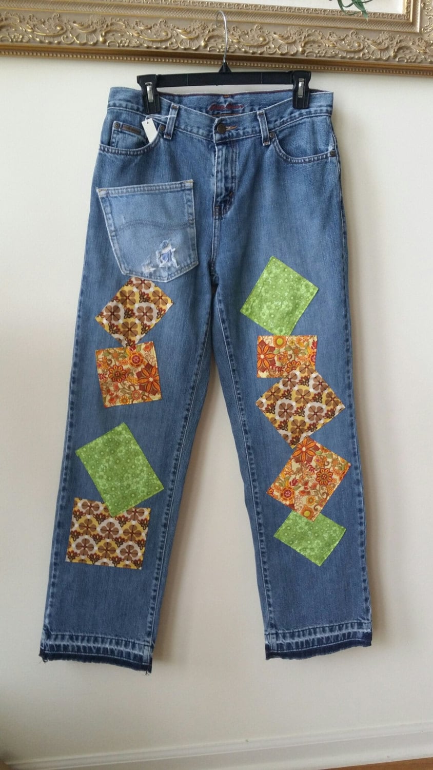 Damen Upcycled Patchwork Jeans, Grösse 10 von SundayDoveDesigns