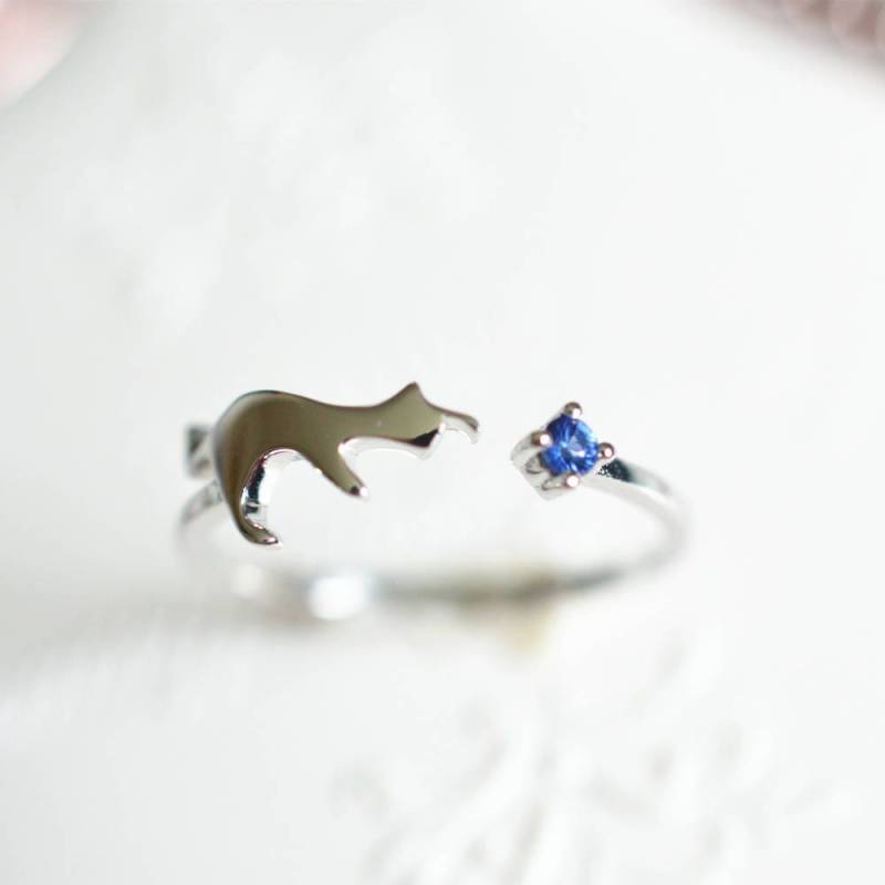Katze Verlobungsring Blauer Saphir Ehering Weißgold Katzenring 14K Gold 18K Goldkatzenring Saphirring Katze Verlobungsring Blauer Saphir Ehering Weißgold Katzenring 14K Gold 18K Goldkatzenring Saphirring von SundayIslandJewelry