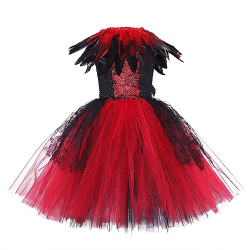Sunfashion Bücher Adventskalender Kleinkind Halloween Rollenspiel Fancy Party Kostüm Mesh Tüll Kleid Turnanzug Für Mädchen Langarm Mit (Red, 10-12 Years) Halloween Maskerade Cosplay kostüm Zombie Kos von Sunfashion