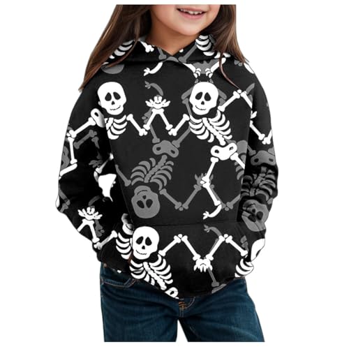 Sunfashion Pulli Teenager Jungs Thema Bedruckt Langarm Hoodie Warm und bequem Kindermantel Jugendliche Pullover Mädchen (Black, 10-12 Years) Kostüm Gespenst Kinder von Sunfashion