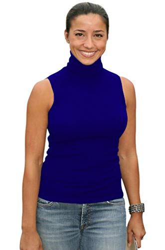 Sunfaynis Damen Ärmelloses Mock Rollkragenshirt Tops Soft Stretch Layering Top Hoher Rollkragen Tank Top - Blau - Groß von Sunfaynis