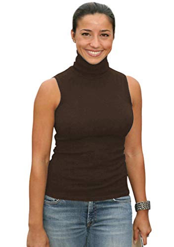 Sunfaynis Damen Ärmelloses Mock Rollkragenshirt Tops Soft Stretch Layering Top Hoher Rollkragen Tank Top - Braun - Klein von Sunfaynis