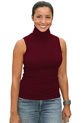 Sunfaynis Damen Ärmelloses Mock Rollkragenshirt Tops Soft Stretch Layering Top Hoher Rollkragen Tank Top - Rot - Groß von Sunfaynis