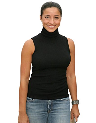 Sunfaynis Damen Ärmelloses Mock Rollkragenshirt Tops Soft Stretch Layering Top Hoher Rollkragen Tank Top - Schwarz - Mittel von Sunfaynis
