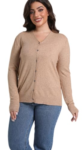 Sunfaynis Damen Langarm Dünne Leichte Strickjacke Pullover für Frauen Dressy Sommer Frühling Herbst Cardigan, Caramel, Mittel von Sunfaynis
