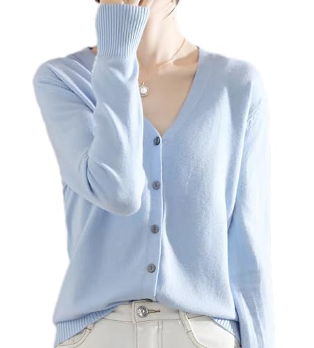 Sunfaynis Damen Langarm Dünne Leichte Strickjacke Pullover für Frauen Dressy Sommer Frühling Herbst Cardigan, Hell, blau, 3X-Groß von Sunfaynis