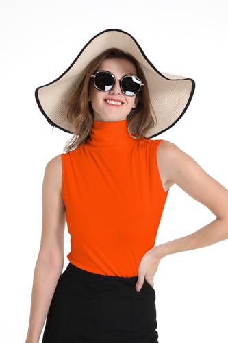 Sunfaynis Damen Weiche Baumwolle Mock Rollkragen Shirt Baselayer Tops Unterwäsche Shirt, Orange/Abendrot im Zickzackmuster (Sunset Chevron), XX-Large von Sunfaynis