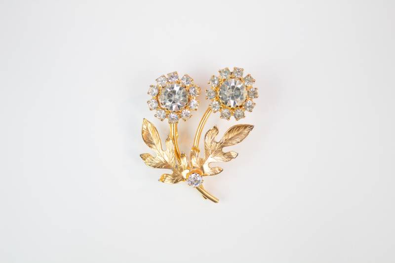Transparente Strass-Doppelblumen-Brosche von SunfireShop