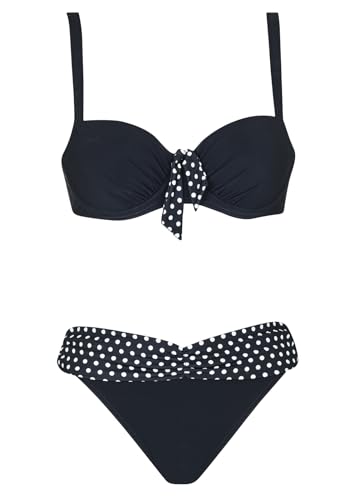 Sunflair Bikini Damen Bikini-Set - Sommertraum auf Punkten & Raffung - klassisch Schwarz und Weiß - mit Schalen und Bügeln - großer Cup mit verstellbaren Trägern von Sunflair