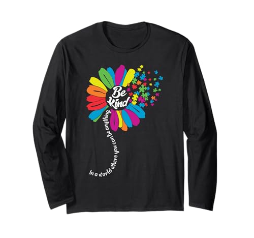 Be Kind Puzzle Autismus Bewusstsein Sonnenblume Mutter Unterstützung Kinder Langarmshirt von Sunflower Autism Be Kind Puzzle Autism Awareness