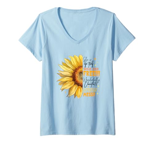Damen Wild and Free Perfect Put Together Mess T-Shirt mit V-Ausschnitt von Sunflower Enthusiasts Wild Free Beauty