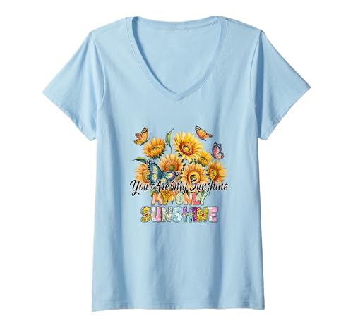 Damen Du bist Mein Sonnenschein Mein einziger Sonnenschein T-Shirt mit V-Ausschnitt Damen Du bist Mein Sonnenschein Mein einziger Sonnenschein T-Shirt mit V-Ausschnitt von Sunflower Happiness Butterfly Delight