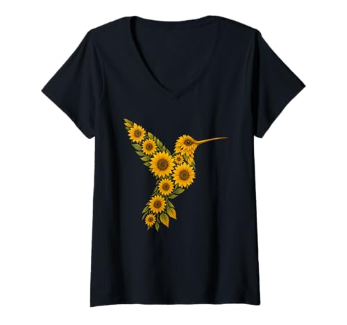 Damen Sunflower Hummingbird Flower Gardening Floral T-Shirt mit V-Ausschnitt Damen Sunflower Hummingbird Flower Gardening Floral T-Shirt mit V-Ausschnitt von Sunflower Hummingbirds Flower Gardening Apparel