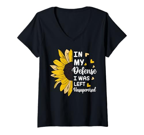 Damen Zu meiner Verteidigung wurde ich unbeaufsichtigt gelassen Lustig T-Shirt mit V-Ausschnitt Damen Zu meiner Verteidigung wurde ich unbeaufsichtigt gelassen Lustig T-Shirt mit V-Ausschnitt von Sunflower In My Defense I Was Left Unsupervised