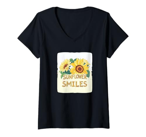 Damen Hübsches Sonnenblumen-Kostüm T-Shirt mit V-Ausschnitt Damen Hübsches Sonnenblumen-Kostüm T-Shirt mit V-Ausschnitt von Sunflower Outfit