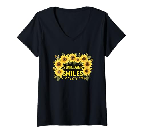 Damen Hübsches Sonnenblumen- und Happy Speech-Kostüm T-Shirt mit V-Ausschnitt Damen Hübsches Sonnenblumen- und Happy Speech-Kostüm T-Shirt mit V-Ausschnitt von Sunflower Outfit