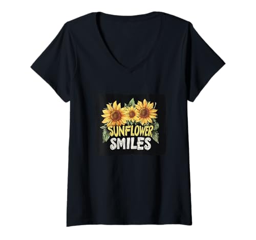 Damen Lustiges Lächeln mit Sonnenblumen-Kostüm T-Shirt mit V-Ausschnitt Damen Lustiges Lächeln mit Sonnenblumen-Kostüm T-Shirt mit V-Ausschnitt von Sunflower Outfit