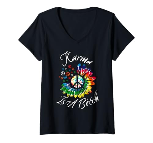 Damen Karma ist eine Hündin Sunflower Peace T-Shirt mit V-Ausschnitt Damen Karma ist eine Hündin Sunflower Peace T-Shirt mit V-Ausschnitt von Sunflower Peace Karma