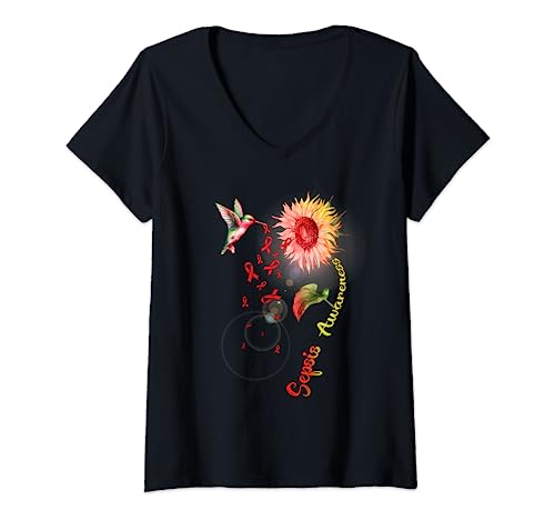 Damen Sepsis Sonnenblume Kolibri T-Shirt mit V-Ausschnitt Damen Sepsis Sonnenblume Kolibri T-Shirt mit V-Ausschnitt von Sunflower Sepsis Tees