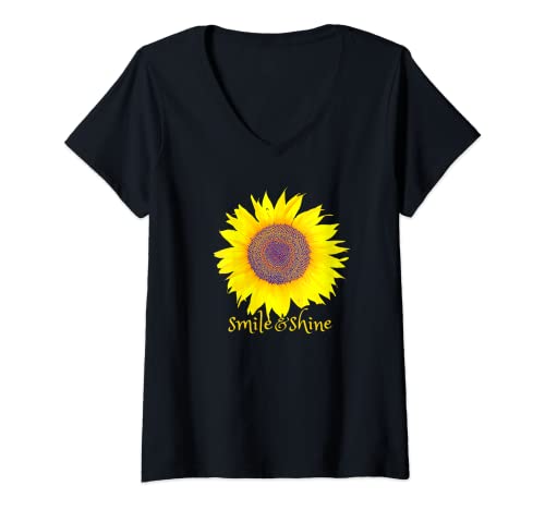 Damen Sonnenblume, Blume, grafische Sonnenblume T-Shirt mit V-Ausschnitt von Sunflower