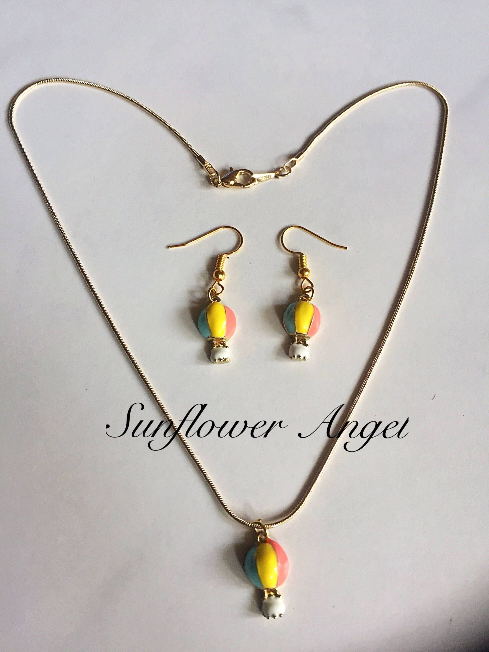 Emaille Vergoldete Basis, Heißluftballon, Halskette Und Ohrring-Set. Oder Trennt Emaille Vergoldete Basis, Heißluftballon, Halskette Und Ohrring-Set. Oder Trennt von SunflowerAngelUK