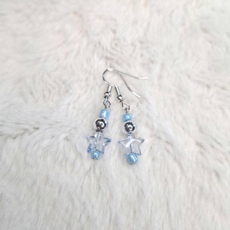Blaue Stern Ohrringe Mit Perlen, Perlen Ohrringe, Hängeohrringe, Silber von SunflowerBeadsDE