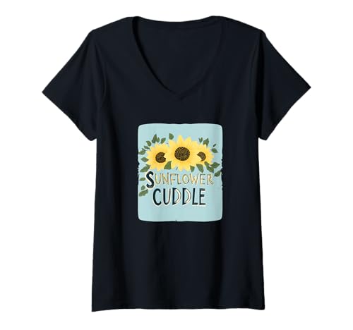 Damen Tolle Sonnenblume mit glücklichem Statement-Kostüm T-Shirt mit V-Ausschnitt von Sunflowers Outfit