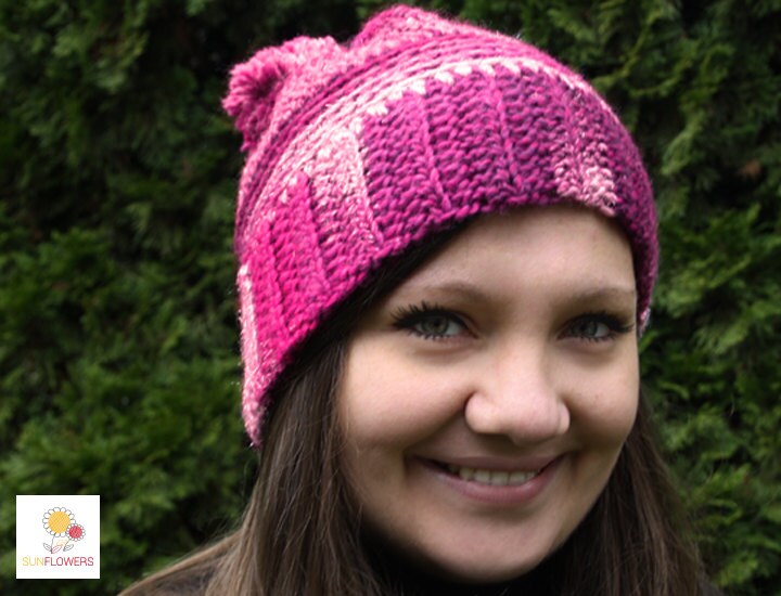Handarbeit Häkeln Hut Mit Pompons, Geschenk-Idee von SunflowersCrochet
