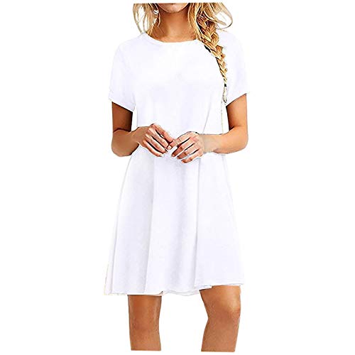 Damen Sommerkleid Kurz Lässiges T-Shirt Kurzärmliges Strandkleid Loose Swing Festkleider Knielanges Midikleider Elegantes Bohemian Einfarbige Casualkleid Tank Kleid Plussize Mini Dress von Sunggoko