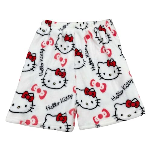 Hello Kitty Shorts Damen Kurzer Pyjama Hose Flannel Schlafhose Kawaii Shorts für Teenager mädchen Bequeme Weich Sommer Schlafshorts Niedliches Shorts von Sunggoko