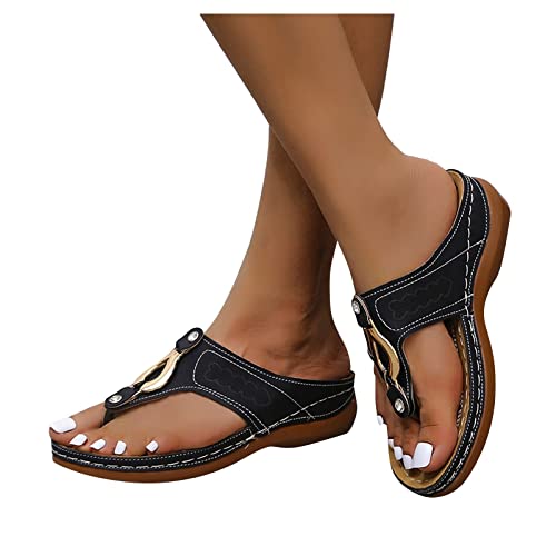 Orthopädische Sandalen für Frauen Sommer Hausschuhe mit Arch Support Rutschfeste Atmungsaktiv Vintage Sandalette Walking Flip Flop mit Keilabsatz Strandsandalen Zehentrenner Keilsandaletten von Sunggoko