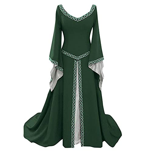 Renaissance Damen Mittelalter Kleid Trompetenärmel Bodenlanges Retro Kostüm Gewand Gothic Viktorianisches Prinzessin Hexenkostüm Rokoko Vintage Adels Palast Maxikleid Hochzeit Karneval Fasching von Sunggoko