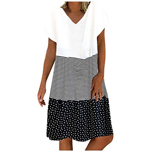 Sommerkleid Damen Leinen Kleider Casual T-Shirt Kleid Kurzarm V-Ausschnitt Midikleid A-Linie Strandkleid Große größen Tunika Kleider Knielanges Freizeitkleider Einfarbig Shirtkleider von Sunggoko