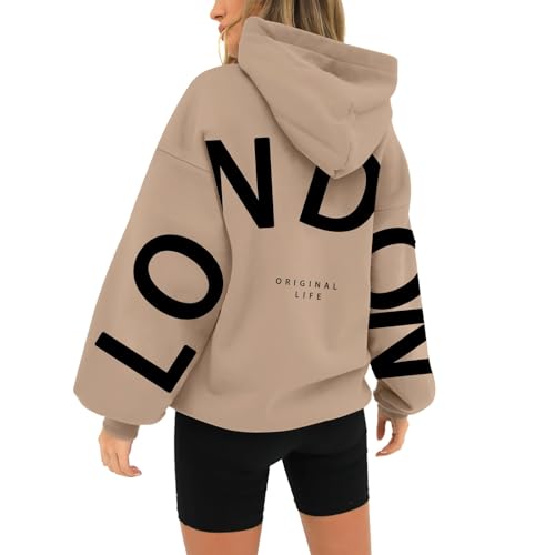 Sunggoko Blackprint Hoodie for Damen Oversize Pullover Mit Kapuze, Sweatshirts für Frauen Baggy Loose Kapuzenpullover Herbst Winter Freizeit Sport Langarmshirt Pullover Damen Langarm von Sunggoko