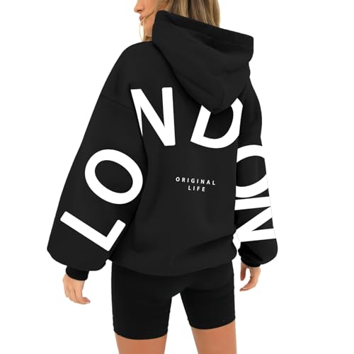 Sunggoko Blackprint Hoodie for Damen Oversize Pullover Mit Kapuze, Sweatshirts für Frauen Baggy Loose Kapuzenpullover Herbst Winter Freizeit Sport Langarmshirt Pullover Damen Langarm von Sunggoko