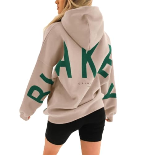 Sunggoko Blackprint Hoodie for Damen Oversize Pullover Mit Kapuze, Sweatshirts für Frauen Baggy Loose Kapuzenpullover Herbst Winter Freizeit Sport Langarmshirt Pullover Damen Langarm von Sunggoko