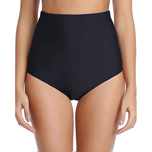 Sunggoko Damen Bikinihose Bauchweg Hoch Geschnitten Badeshorts Schwarze Retro Ruched Kurze Badehose Bikini Hosen Badeanzug Slip Klassische Bikini Unterteil Bikinislip Bequemer Bademode Shorts von Sunggoko