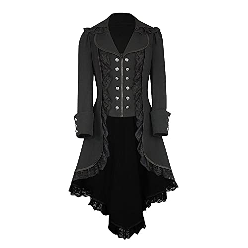 Sunggoko Mittelalterliches Damen Mantel Eleganter Smoking Blazer Frauen Vintage Steampunk Gothic Renaissance Kleid Rock Frack Jacke Unregelmäßig Coat Uniform Kostüm Zweireihig Spitzenkante von Sunggoko