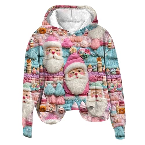 Weihnachten Sweatshirt Lustig Damen, Weihnachtspullover mit Kapuze Weihnachten Kostüme Weihnachtsmann Hoodies Christmas Ugly Pullover Xmas Mädchen Jungen Jumper Hässlich Weihnachtspulli von Sunggoko